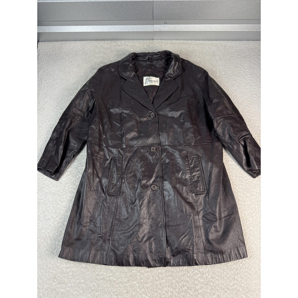 Vintage Berman's Leather Coat Womens Brown 3 Button Car Coat Lined Style 4850